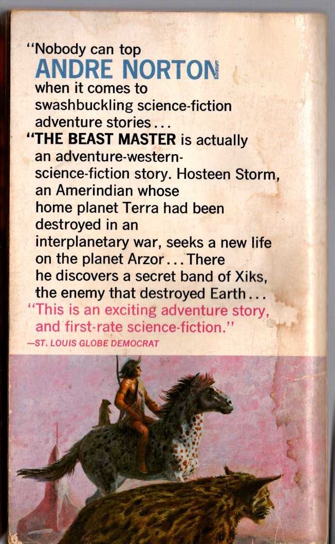 Andre Norton  THE BEAST MASTER magnified rear book cover image