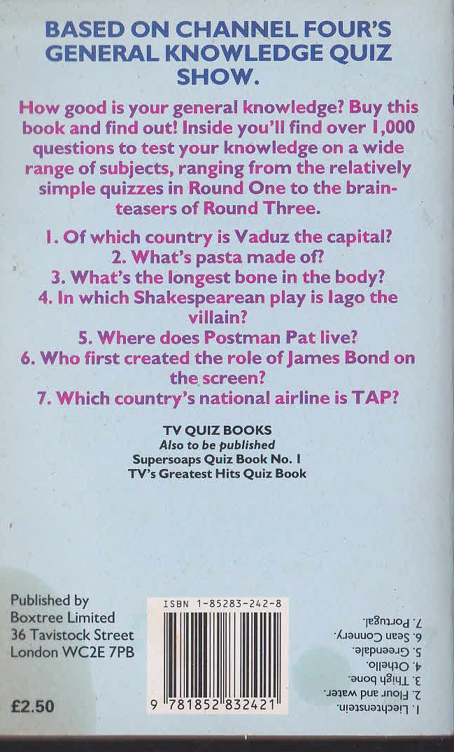 TV-and-Film-tie-ins   15 to 1 (Channel 4 quizbook) magnified rear book cover image