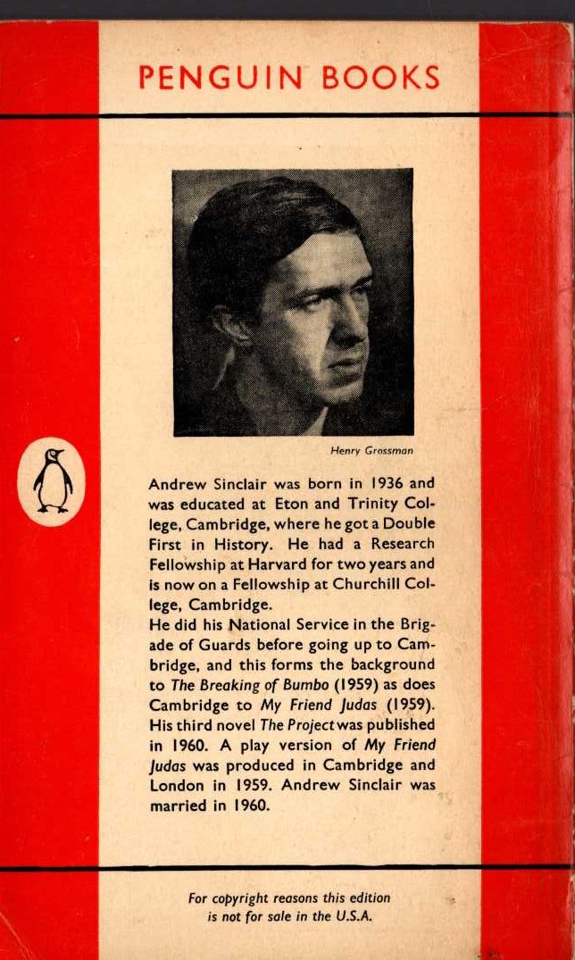 Andrew Sinclair  THE BREAKING OF BUMBO magnified rear book cover image
