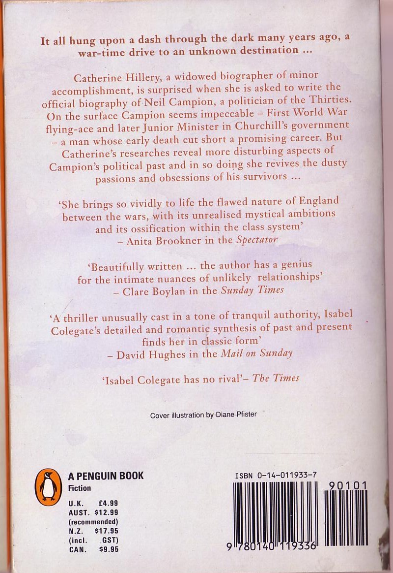 Isobel Colegate  DECEITS OF TIME magnified rear book cover image