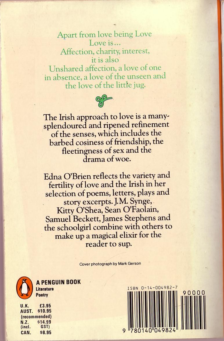 Edna O'Brien  SOME IRISH LOVING. A Selection magnified rear book cover image