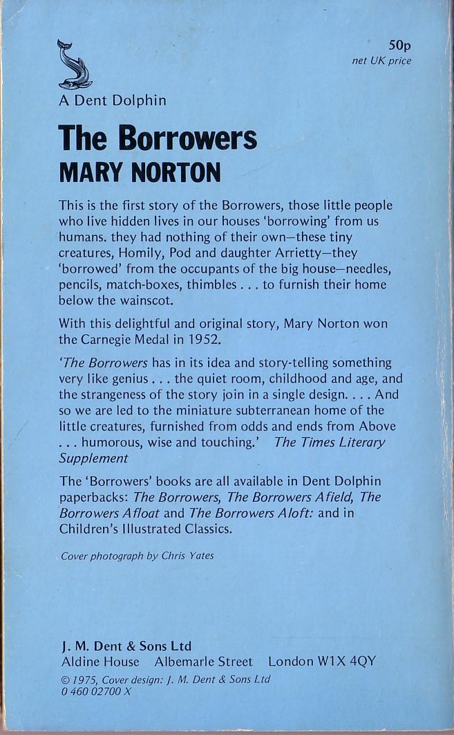 Mary Norton  THE BORROWERS magnified rear book cover image