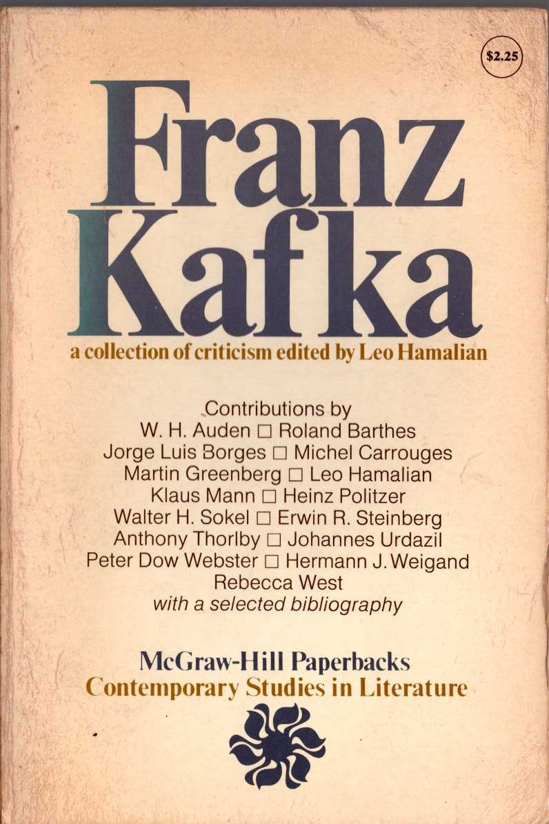 (Leo Hamalian edits) FRANZ KAFKA. a collection of criticism front book cover image