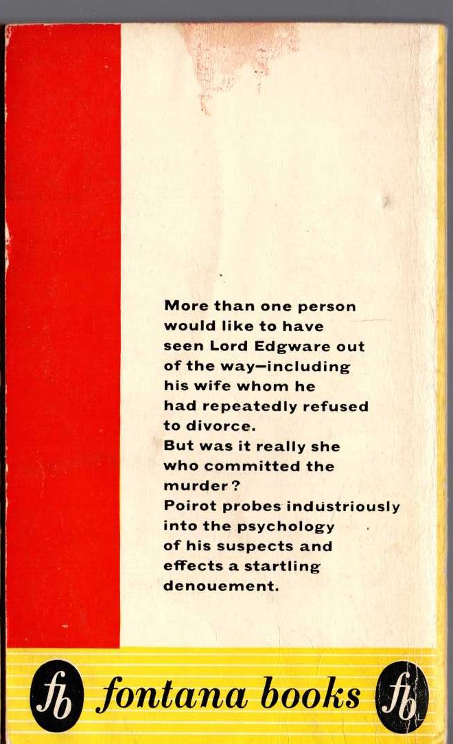 Agatha Christie  LORD EDGWARE DIES magnified rear book cover image