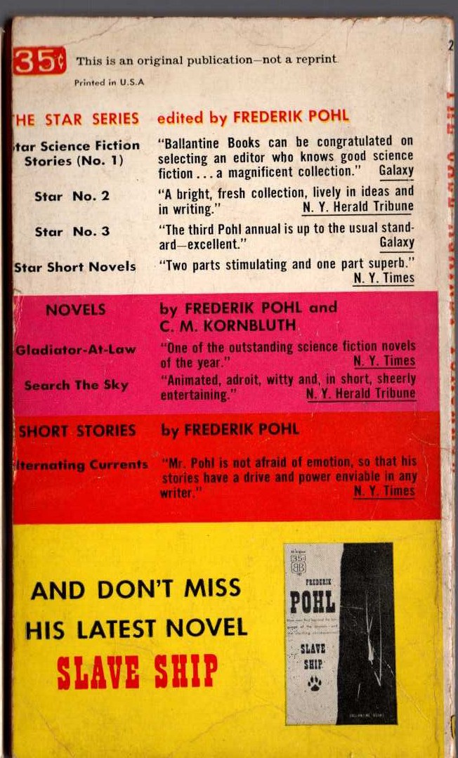 Frederik Pohl  THE CASE AGAINST TOMORROW magnified rear book cover image
