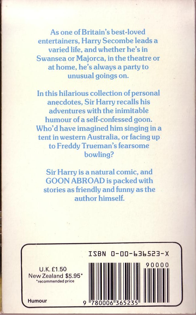 Harry Secombe  GOON ABROAD magnified rear book cover image