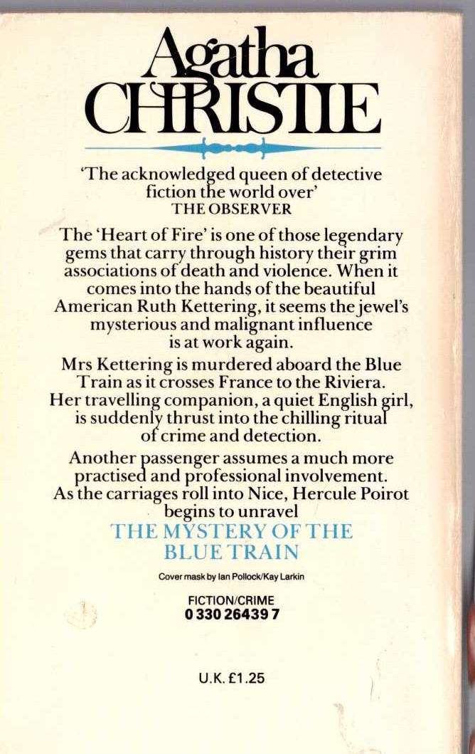 Agatha Christie  THE MYSTERY OF THE BLUE TRAIN magnified rear book cover image