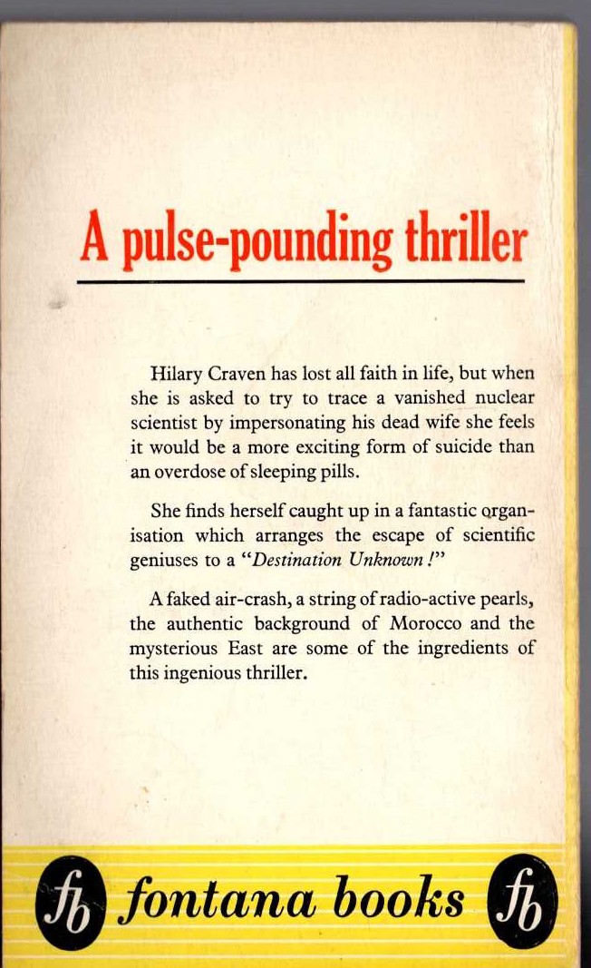 Agatha Christie  DESTINATION UNKNOWN magnified rear book cover image