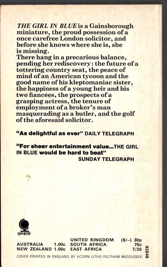 P.G. Wodehouse  THE GIRL IN BLUE magnified rear book cover image