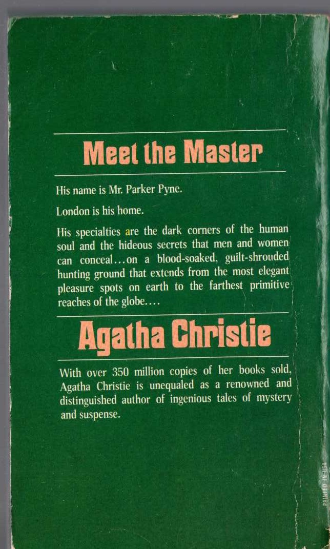 Agatha Christie  MR. PARKER PYNE, DETECTIVE magnified rear book cover image