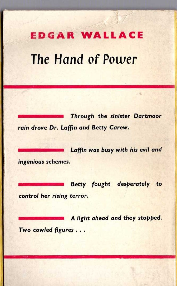 Edgar Wallace  THE HAND OF POWER magnified rear book cover image