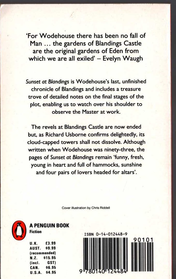 P.G. Wodehouse  SUNSET AT BLANDINGS magnified rear book cover image