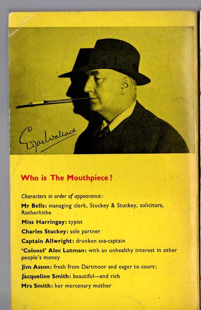 Edgar Wallace  THE MOUTHPIECE magnified rear book cover image