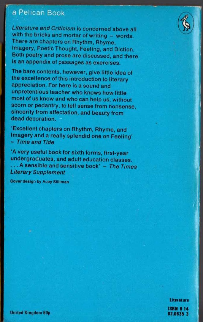 H. Coombes  LITERATURE AND CRITICISM magnified rear book cover image