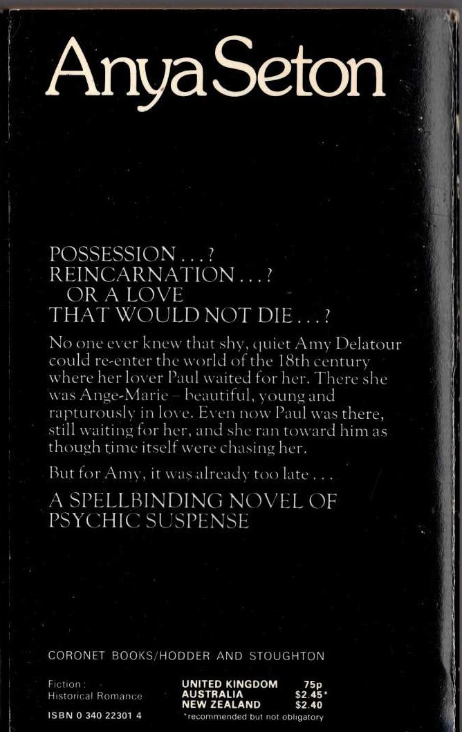 Anya Seton  SMOULDERING FIRES magnified rear book cover image