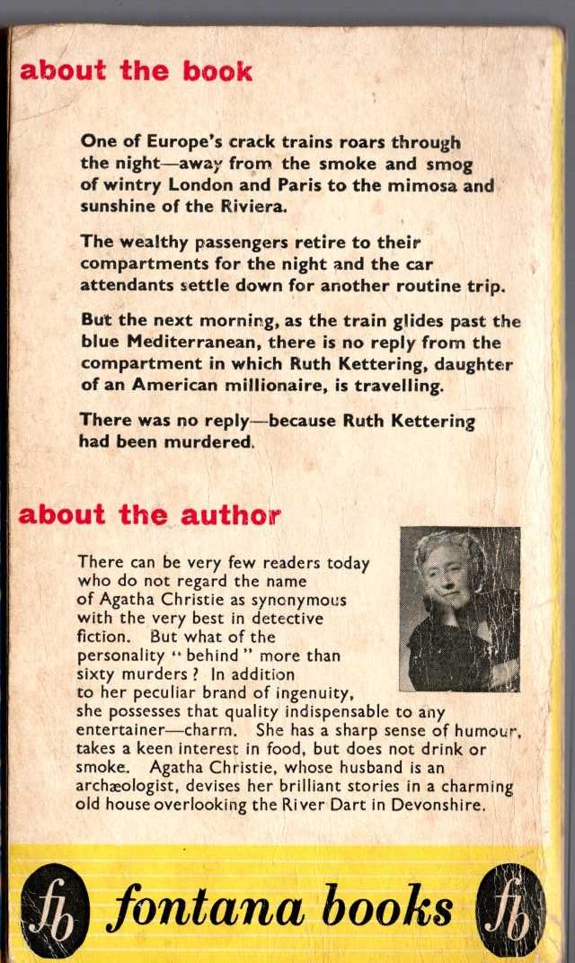 Agatha Christie  THE MYSTERY OF THE BLUE TRAIN magnified rear book cover image