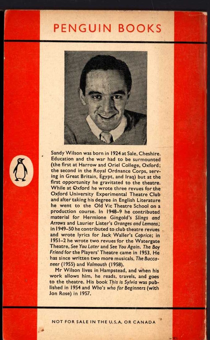 Sandy Wilson  THE BOY FRIEND magnified rear book cover image