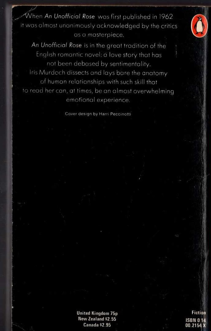 Iris Murdoch  AN UNOFFICIAL ROSE magnified rear book cover image