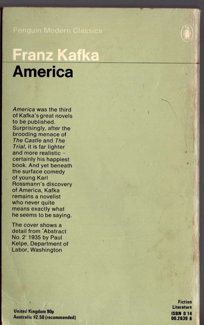 Franz Kafka  AMERICA magnified rear book cover image