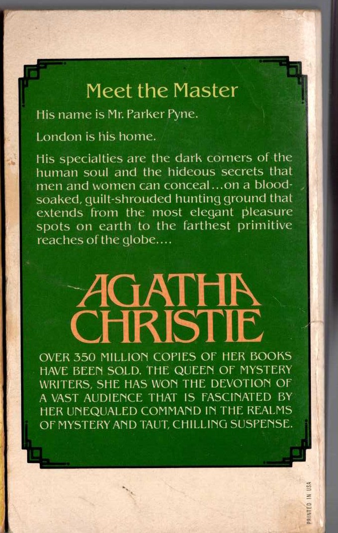 Agatha Christie  MR. PARKER PYNE, DETECTIVE magnified rear book cover image