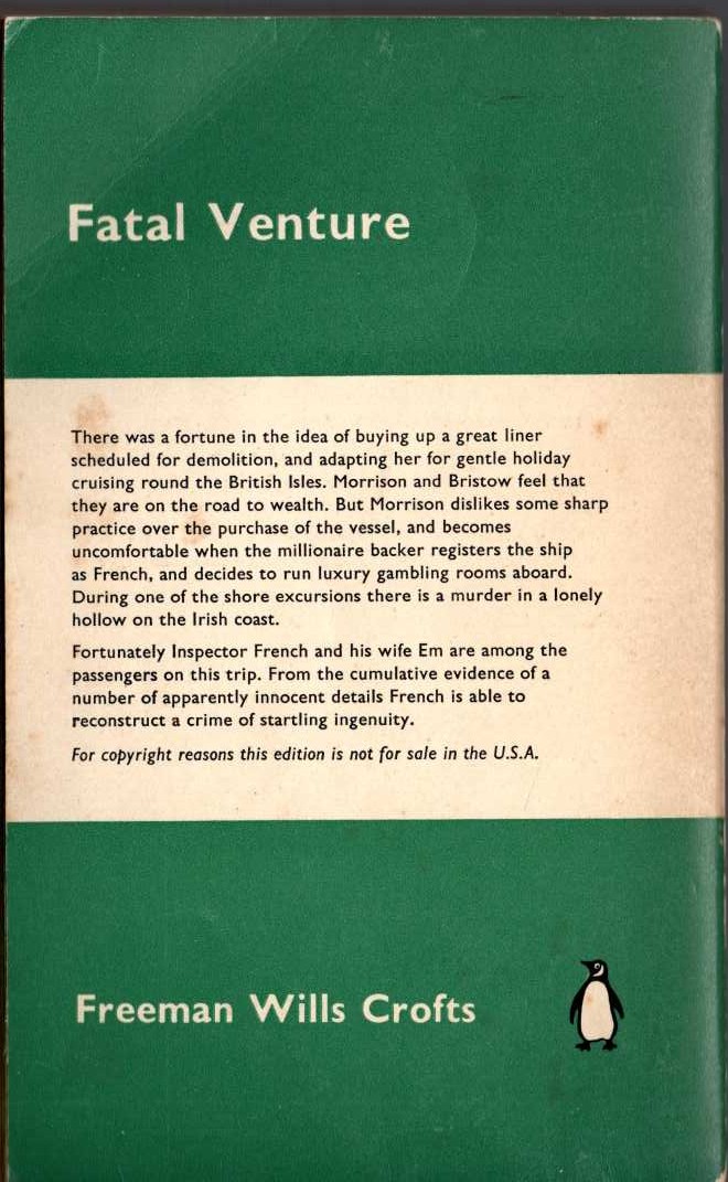 Freeman Wills Crofts  FATAL VENTURE magnified rear book cover image