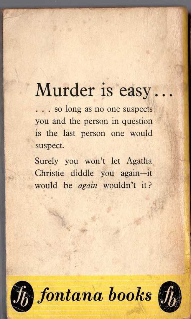 Agatha Christie  MURDER IS EASY magnified rear book cover image
