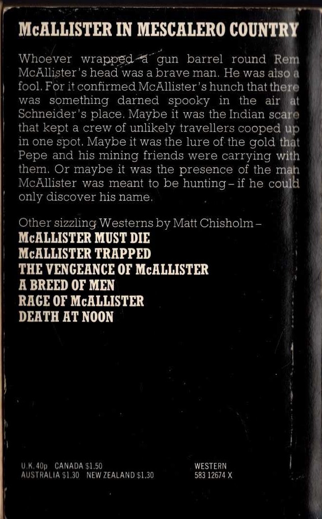 Matt Chisholm  THE HANGMAN RIDES TALL [McALLISTER] magnified rear book cover image