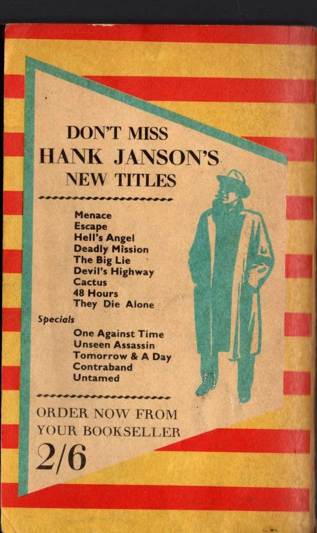 Hank Janson  HELL'S ANGEL magnified rear book cover image