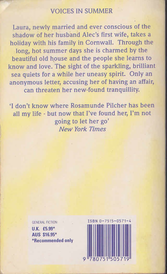 Rosamunde Pilcher  VOICES IN SUMMER magnified rear book cover image