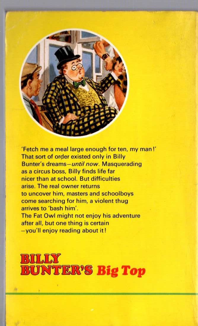 Frank Richards  BILLY BUNTER'S BIG TOP magnified rear book cover image