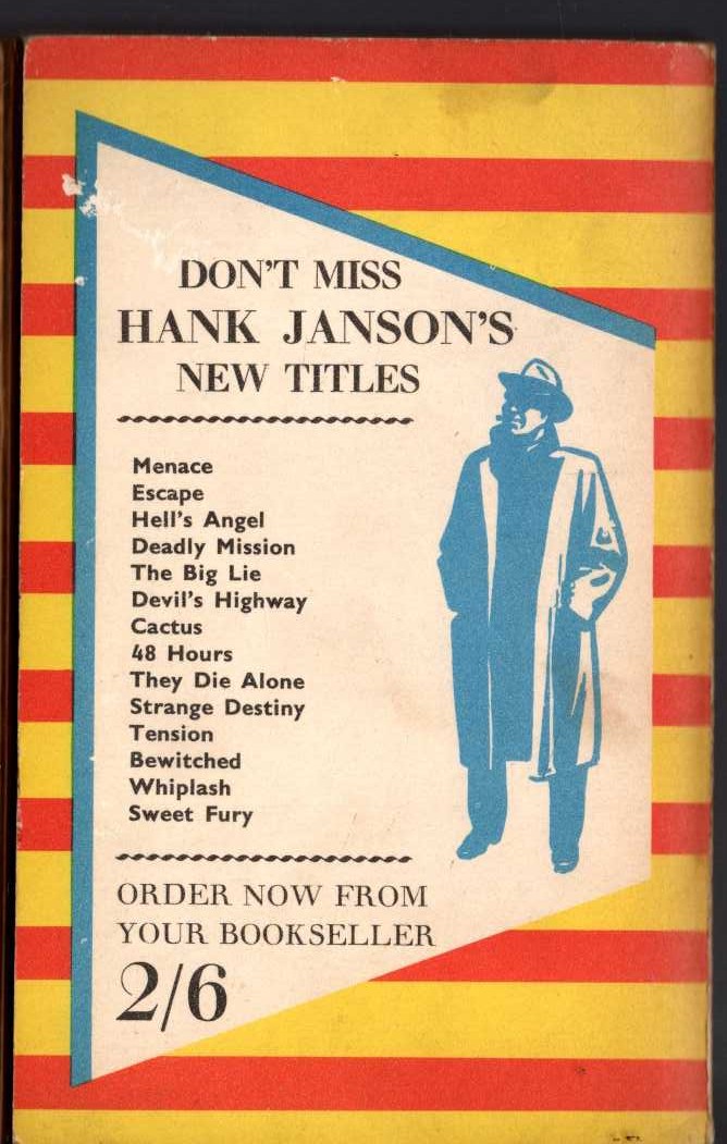 Hank Janson  WHIPLASH magnified rear book cover image