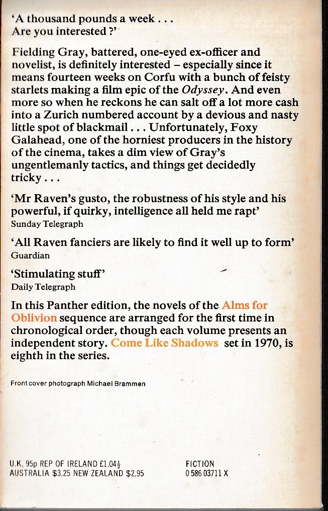 Simon Raven  COME LIKE SHADOWS magnified rear book cover image