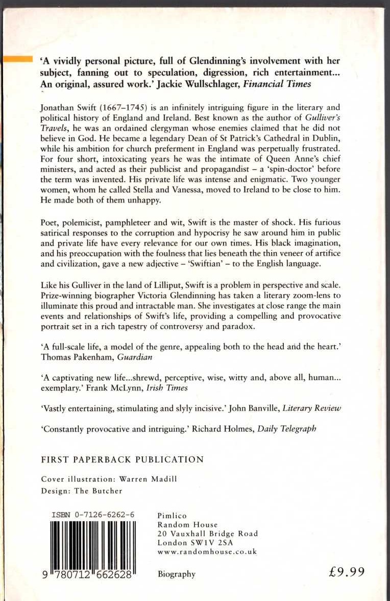 (Victoria Glendinning) JONATHAN SWIFT magnified rear book cover image