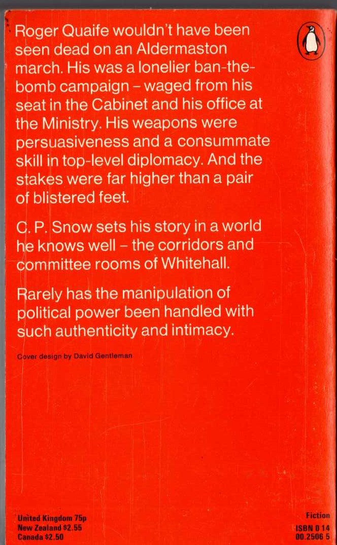 C.P. Snow  CORRIDORS OF POWER magnified rear book cover image
