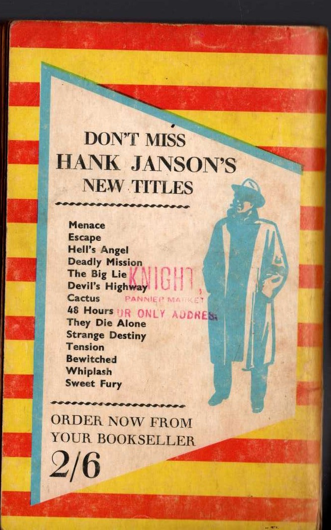 Hank Janson  TENSION magnified rear book cover image