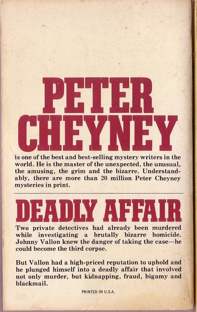 Peter Cheyney  LADY, BEWARE magnified rear book cover image