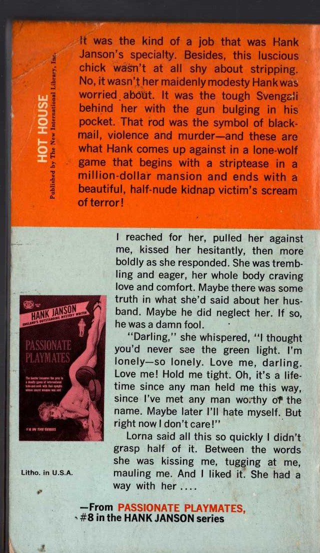 Hank Janson  HOT HOUSE magnified rear book cover image