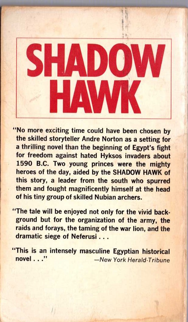 Andre Norton  SHADOW HAWK magnified rear book cover image