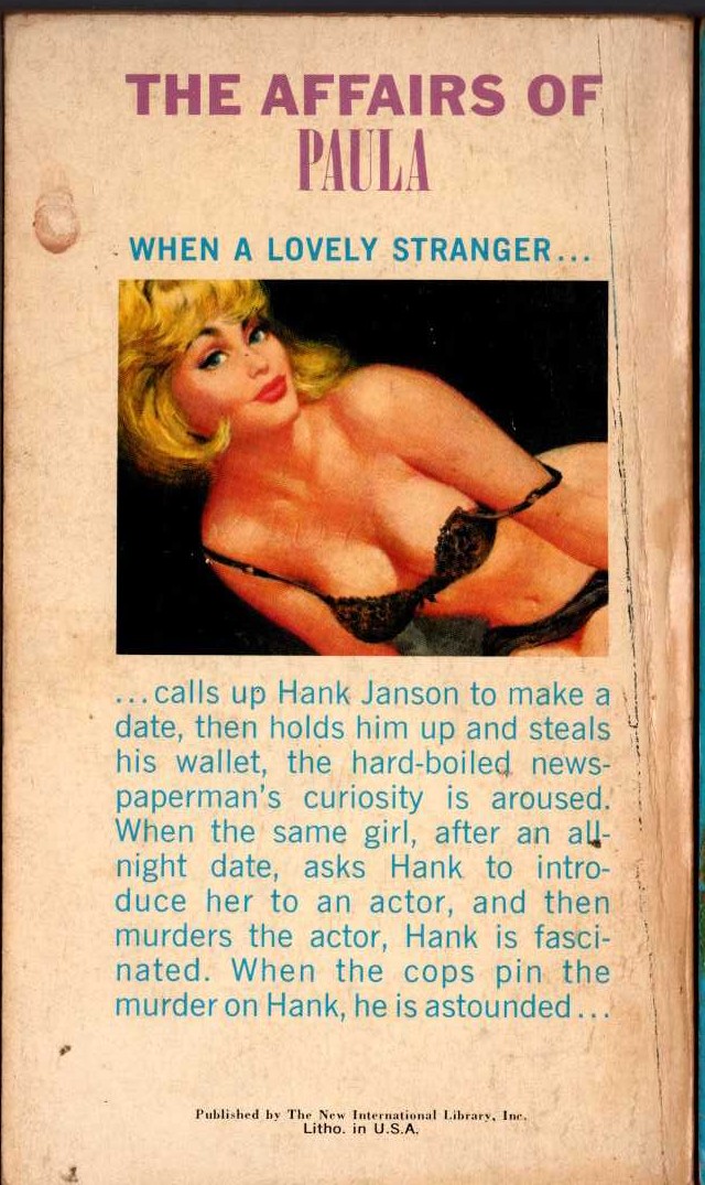 Hank Janson  THE AFFAIRS OF PAULA magnified rear book cover image