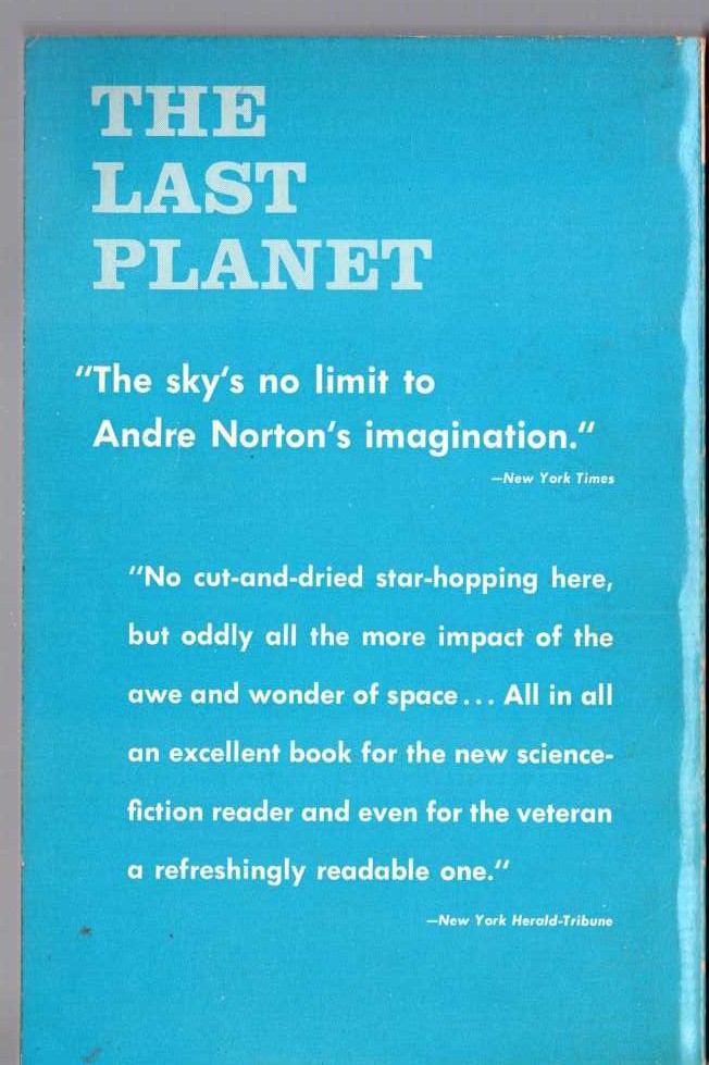 Andre Norton  THE LAST PLANET magnified rear book cover image