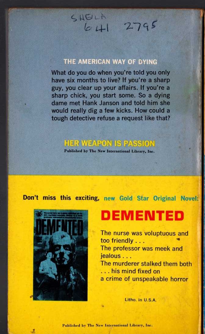 Hank Janson  HER WEAPON IS PASSION magnified rear book cover image