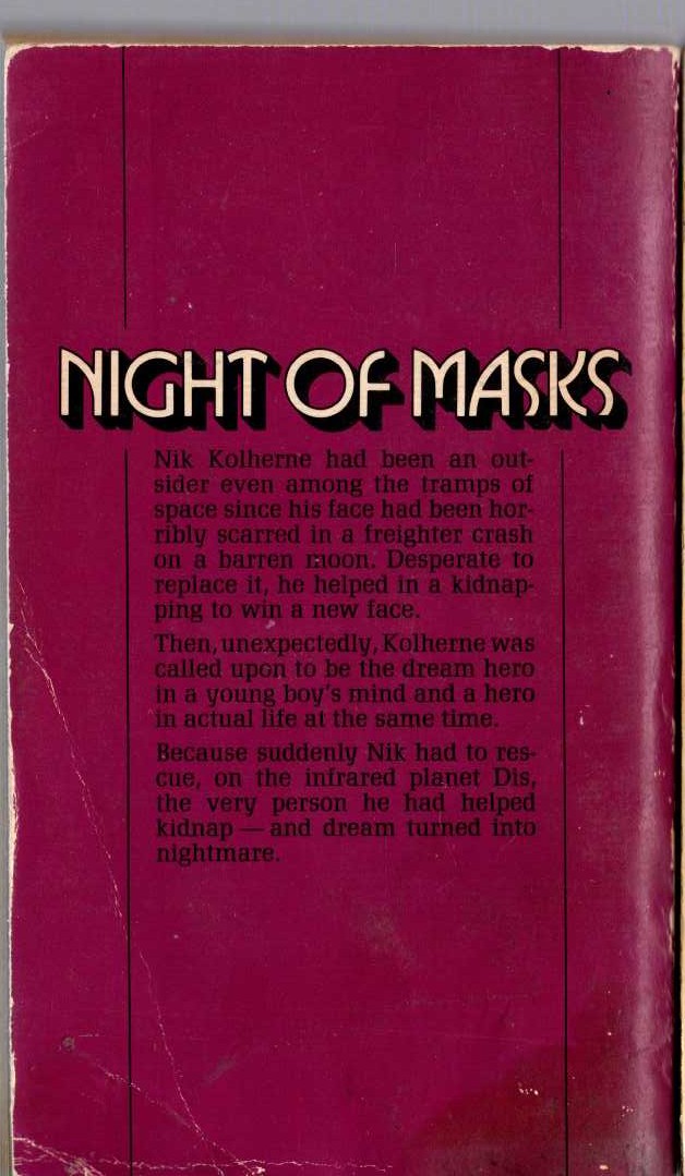 Andre Norton  NIGHT OF MASKS magnified rear book cover image