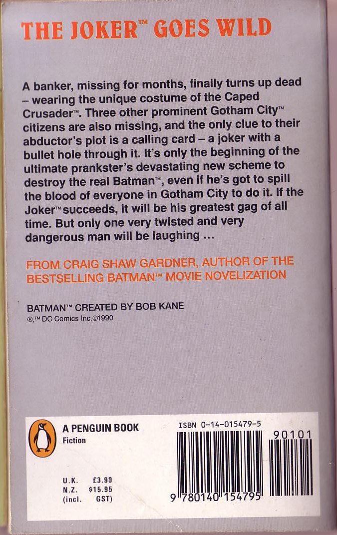 Craig Shaw Gardner  THE BATMAN MURDERS magnified rear book cover image