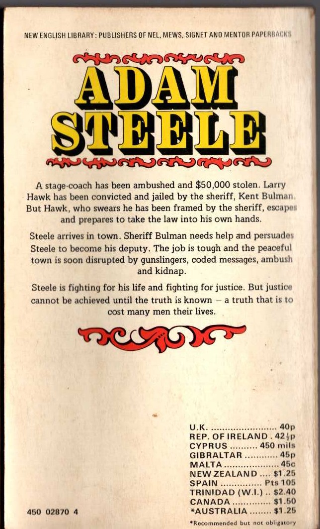 George G. Gilman  ADAM STEELE 9: BADGE IN THE DUST magnified rear book cover image