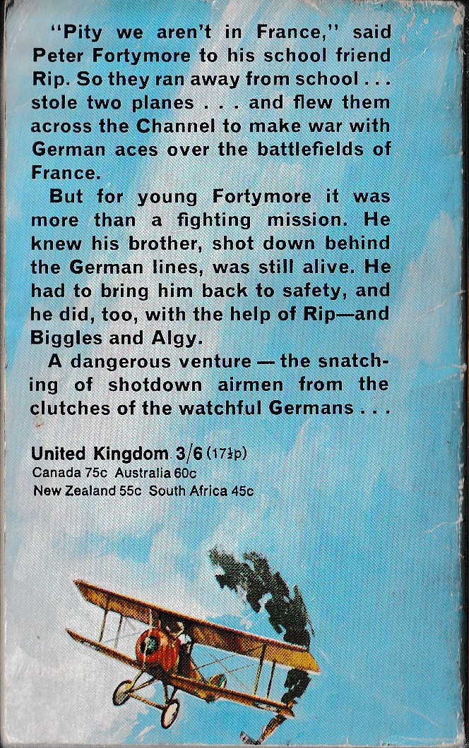 Captain W.E. Johns  BIGGLES - THE RESCUE FLIGHT magnified rear book cover image