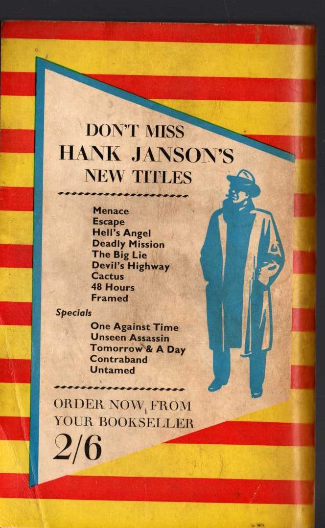 Hank Janson  THE UNSEEN ASSASSIN magnified rear book cover image