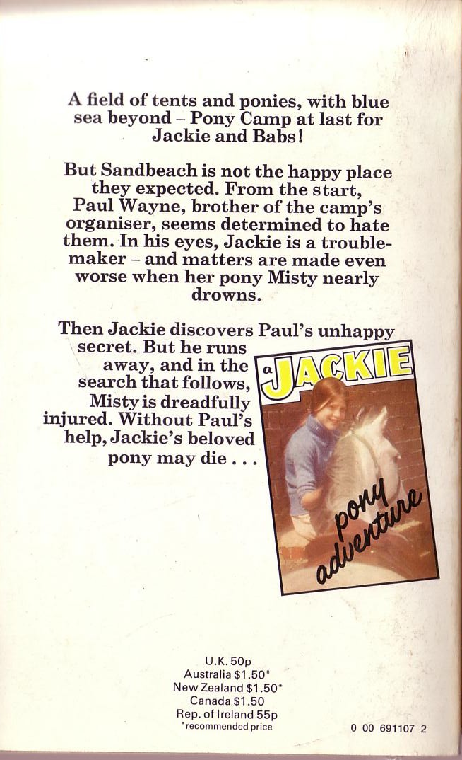 Judith M. Berrisford  JACKIE'S PONY CAMP SUMMER magnified rear book cover image