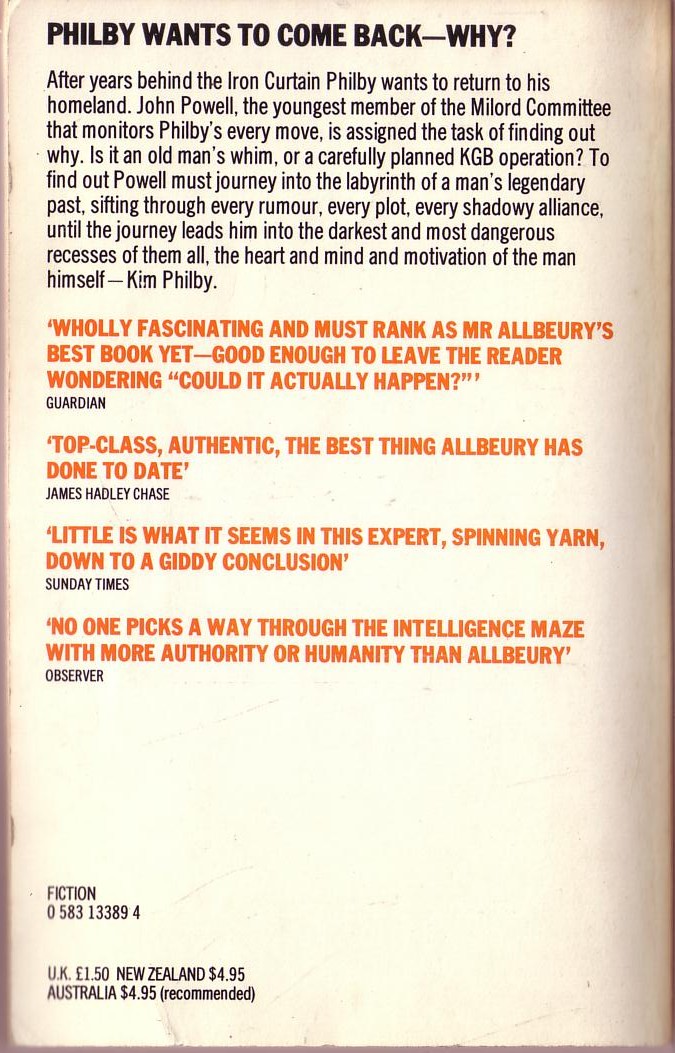 Ted Allbeury  THE OTHER SIDE OF SILENCE magnified rear book cover image