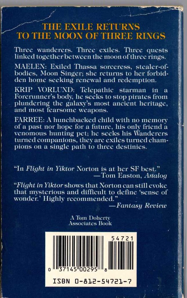 Andre Norton  FLIGHT IN YIKTOR magnified rear book cover image