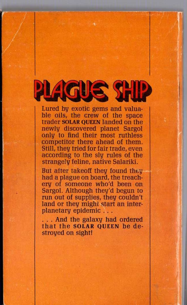 Andre Norton  PLAGUE SHIP magnified rear book cover image